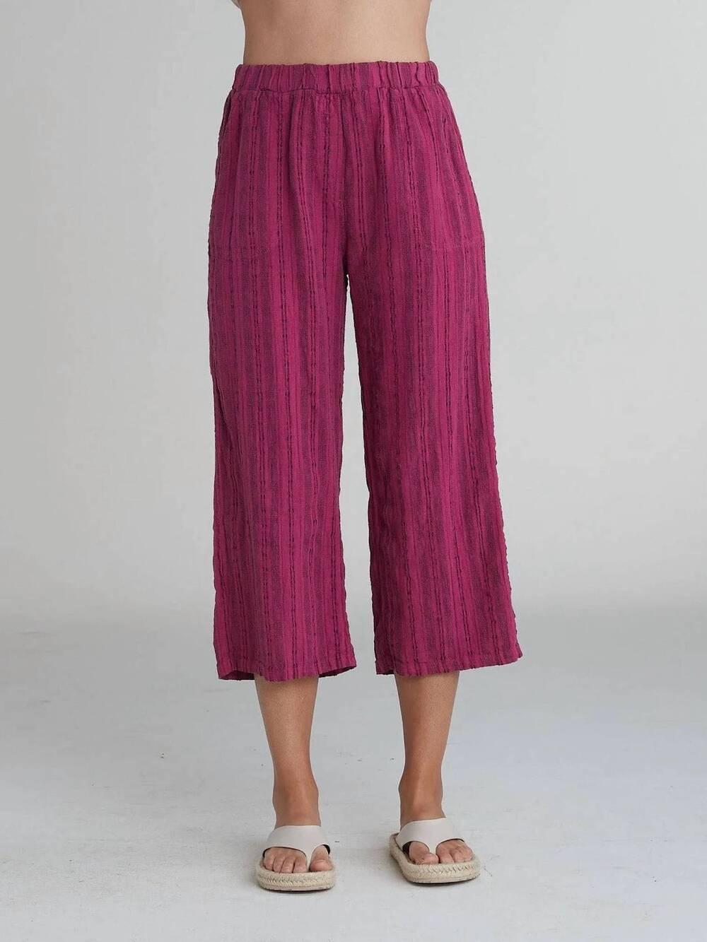 NEW CUT LOOSE pinstripe linen easy crop pant in rhubarb